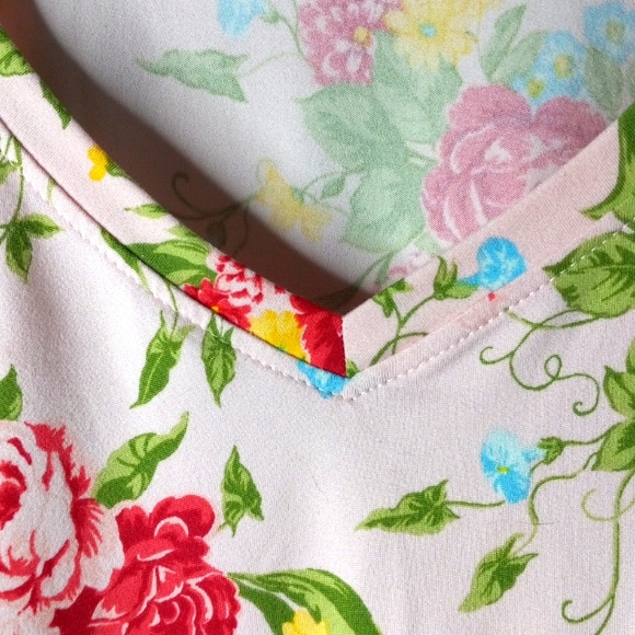 Pioneer Woman XXL Red Roses Floral V-Neck Pullover Top in Pink - Picture 2 of 5